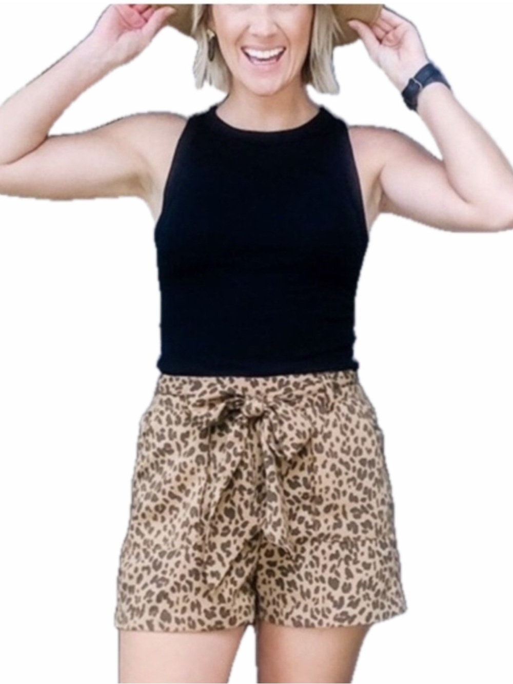 a new day Leopard Print Tie-Waist Shorts - Tan/Black